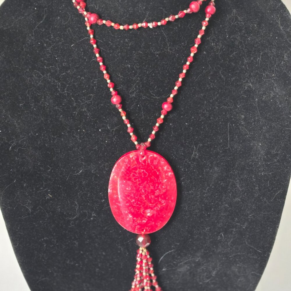 Vintage  Czech Czechoslovakian Red Glass Beaded Lucite Necklace